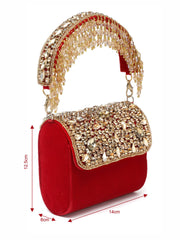 Coffer Stone Work Embellished Velvet Purse Clutch