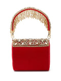 Coffer Stone Work Embellished Velvet Purse Clutch