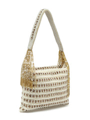 Dangle Stone Work Embellished Faux Silk Purse Clutch