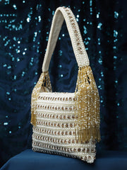 Dangle Stone Work Embellished Faux Silk Purse Clutch