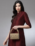 Coffer Stone Work Embellished Suede Foldover Clutch