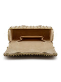 Coffer Stone Work Embellished Suede Foldover Clutch