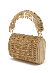 Coffer Stone Work Embellished Suede Foldover Clutch
