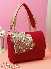 Coffer Floral Embellished Velvet Clutch