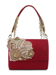 Coffer Floral Embellished Velvet Clutch