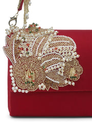 Coffer Floral Embellished Velvet Clutch