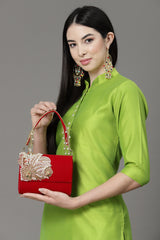 Coffer Floral Embellished Velvet Clutch