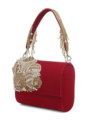 Coffer Floral Embellished Velvet Clutch