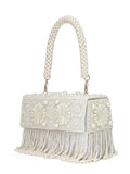 Coffer Bead Work Embellished Faux Silk Clutch