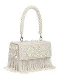 Coffer Bead Work Embellished Faux Silk Clutch