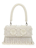 Coffer Bead Work Embellished Faux Silk Clutch