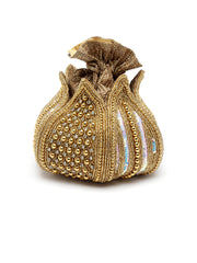 Lotus Stone Work Embellished Faux Silk Potli