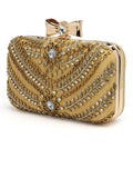 Adorn Stone Work Embellished Faux Silk Clutch