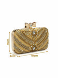 Adorn Stone Work Embellished Faux Silk Clutch