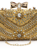 Adorn Stone Work Embellished Faux Silk Clutch