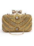 Adorn Stone Work Embellished Faux Silk Clutch