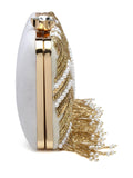Dangle Chevron Embellished Velvet Clutch