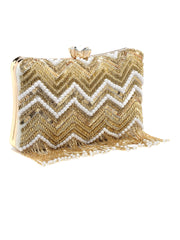 Dangle Chevron Embellished Velvet Clutch