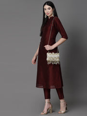 Dangle Chevron Embellished Velvet Clutch