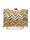 Dangle Chevron Embellished Velvet Clutch