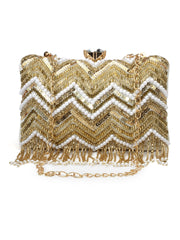 Dangle Chevron Embellished Velvet Clutch