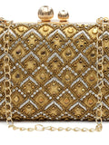 Adorn Diamond Embellished Faux Silk Clutch