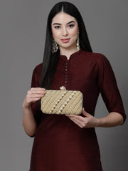 Adorn Embellished Faux Silk Clutch