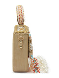 Dangle Bead Work Embellished Faux Silk Clutch