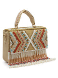 Dangle Bead Work Embellished Faux Silk Clutch