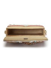 Dangle Bead Work Embellished Faux Silk Clutch