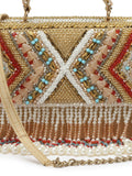 Dangle Bead Work Embellished Faux Silk Clutch