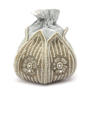 Lotus Floral Embellished Faux Silk Potli