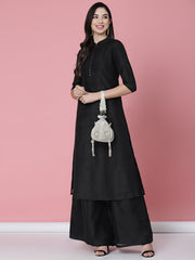 Lotus Floral Embellished Faux Silk Potli
