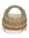 Dangle Bead Work Embellished Suede Clutch