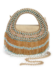 Dangle Bead Work Embellished Suede Clutch