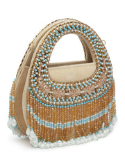 Dangle Bead Work Embellished Suede Clutch