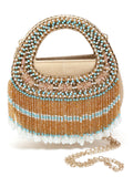 Dangle Bead Work Embellished Suede Clutch