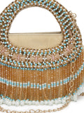 Dangle Bead Work Embellished Suede Clutch