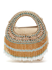 Dangle Bead Work Embellished Suede Clutch