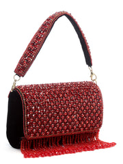 Coffer Stone Work Embellished Velvet Clutch