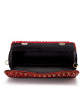 Coffer Stone Work Embellished Velvet Clutch