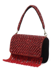 Coffer Stone Work Embellished Velvet Clutch
