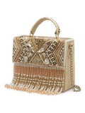 Dangle Bead Work Embellished Faux Silk Clutch