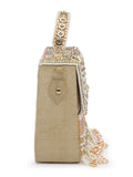 Dangle Bead Work Embellished Faux Silk Clutch