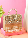 Dangle Bead Work Embellished Faux Silk Clutch