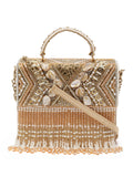 Dangle Bead Work Embellished Faux Silk Clutch