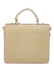 Dangle Bead Work Embellished Faux Silk Clutch
