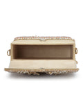 Dangle Bead Work Embellished Faux Silk Clutch