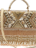 Dangle Bead Work Embellished Faux Silk Clutch