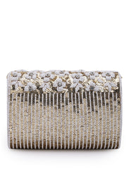 Coffer Floral Embellished Faux Silk Clutch